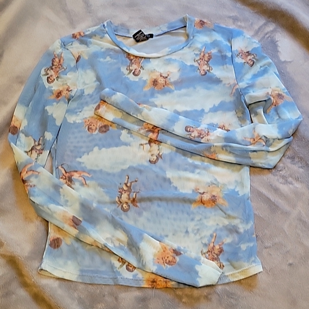 Rue21: Baby Angel's mesh long sleeve shirt 🔵⚪️ SIZE MEDIUM